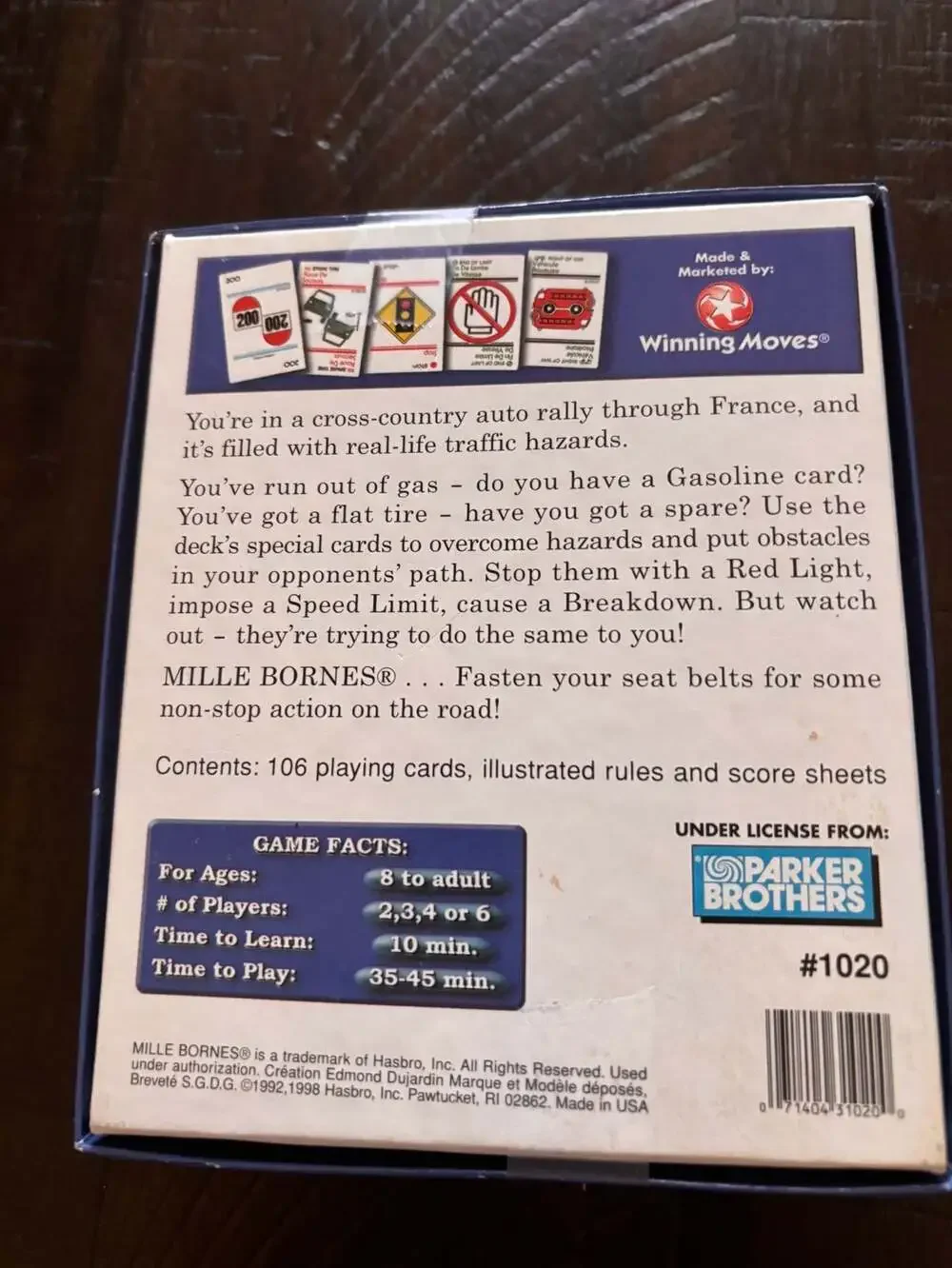 Mille Bornes The Classic Auto Race Card Game Winning Moves Hasbro #1020